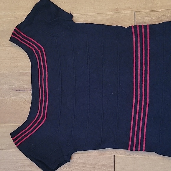 Max Studio Stretch Black Stretch Sweater Dress Red Embroidered Stripe Small - Picture 2 of 5